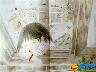 小女孩想象彩虹七彩下雨天